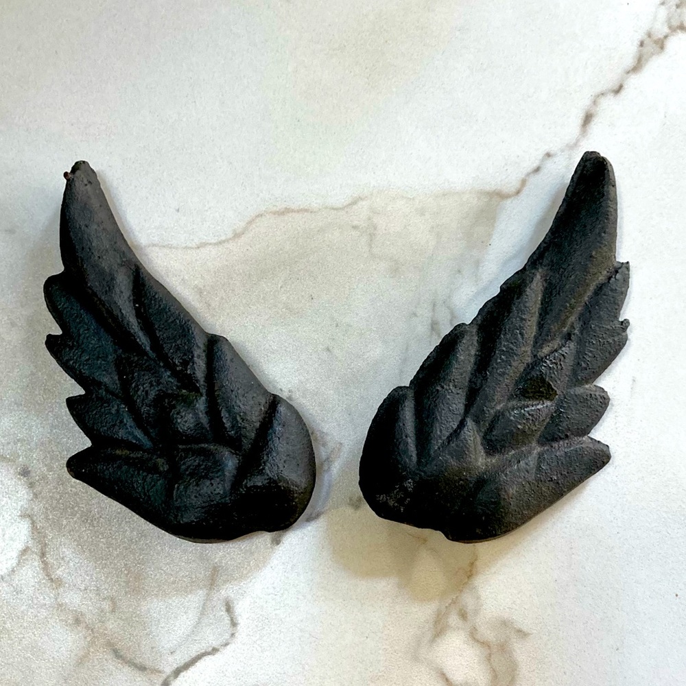 Vintage Pair Black Cast Iron Wing Paperweights